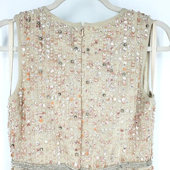 Mac Duggal 10509 Beaded Sequin Banded Sheath Midi Dress Nude Size 4 worn 1 time - Picture 9 of 11